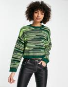 Asos Design Crew Neck Sweater In Green Space Dye Pattern