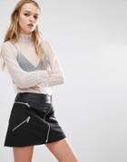 Navy London Sheer Lace Top - White