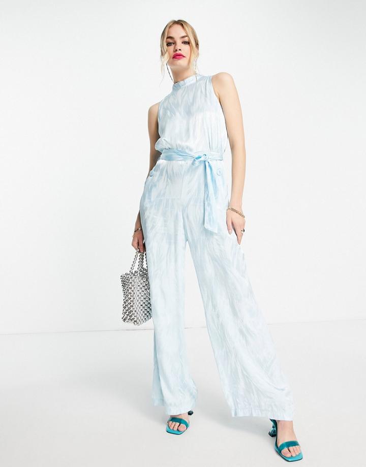 Closet London Textured Jacquard High Neck Jumpsuit In Mint-green