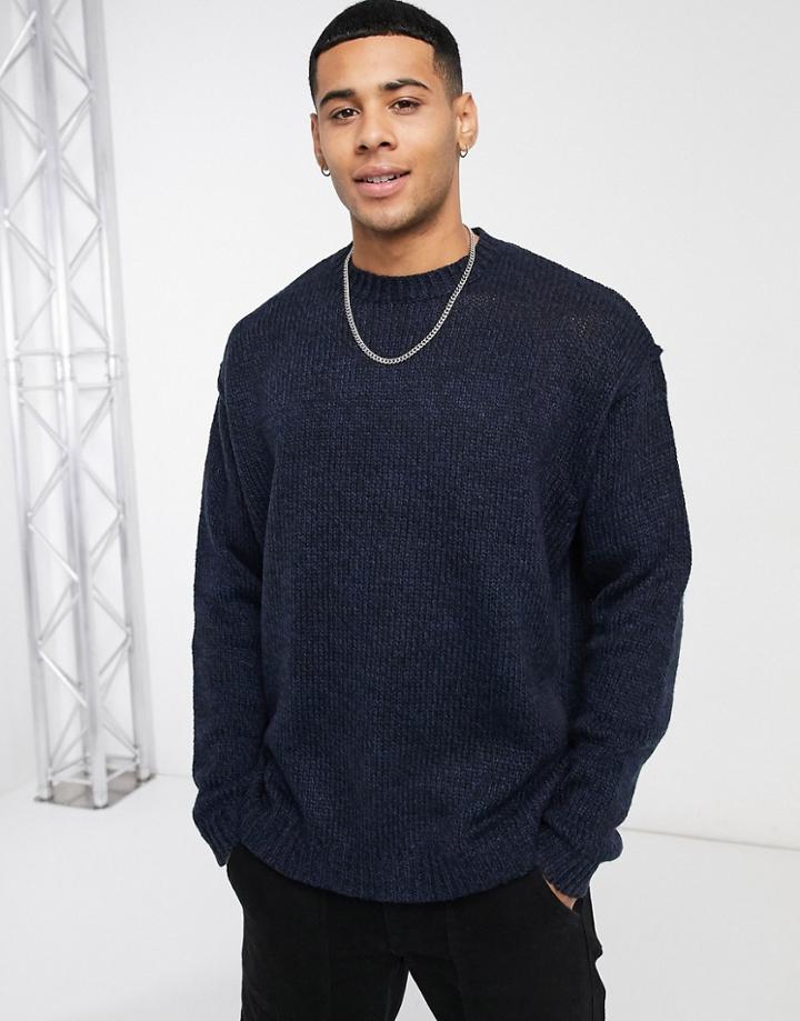 Asos Design Knitted Oversized Textured Sweater In Navy