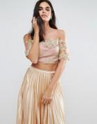 Love & Other Things Lace Bardot Crop Top - Gold