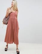 Asos Design Linen Button Through Maxi Dress - Pink