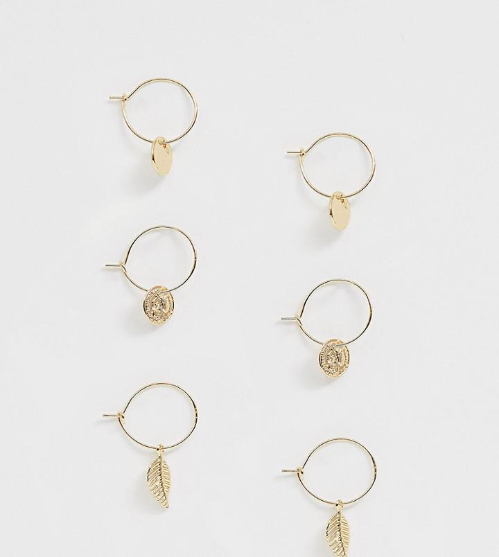 Monki Mini Drop Hoops 3 Pack In Gold - Gold