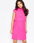 Twin Sister Two Tiered Shirt Dress - Fluro Pink