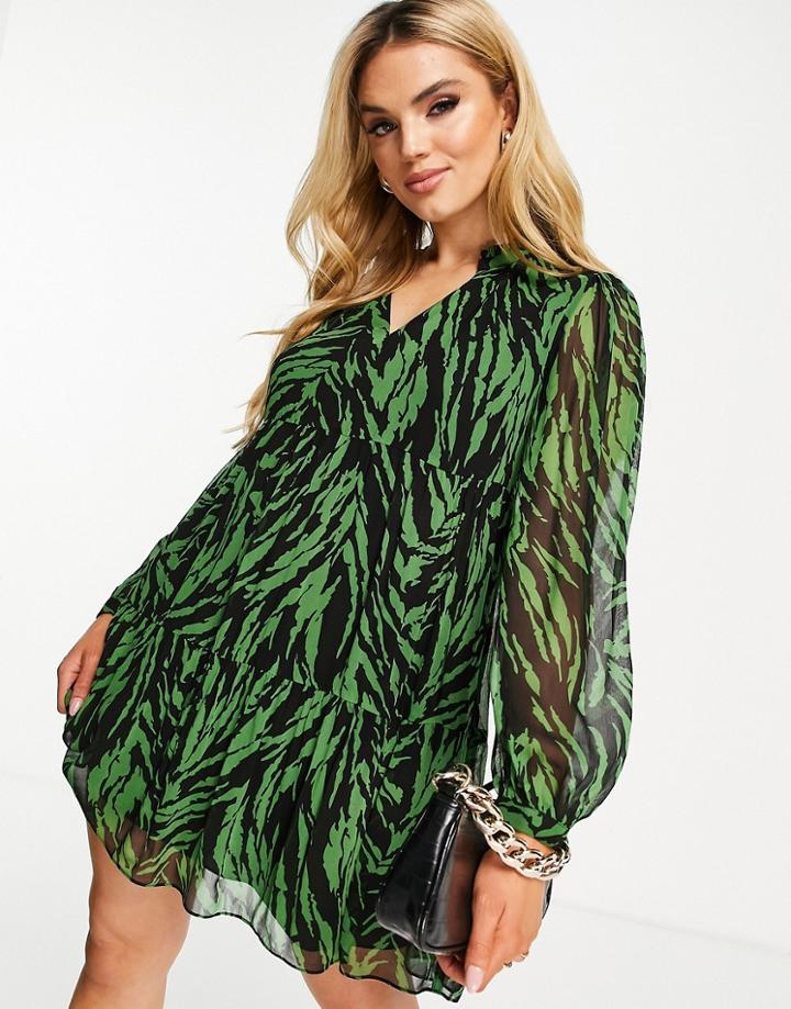 Whistles Zebra Stripe Mini Dress In Green-black