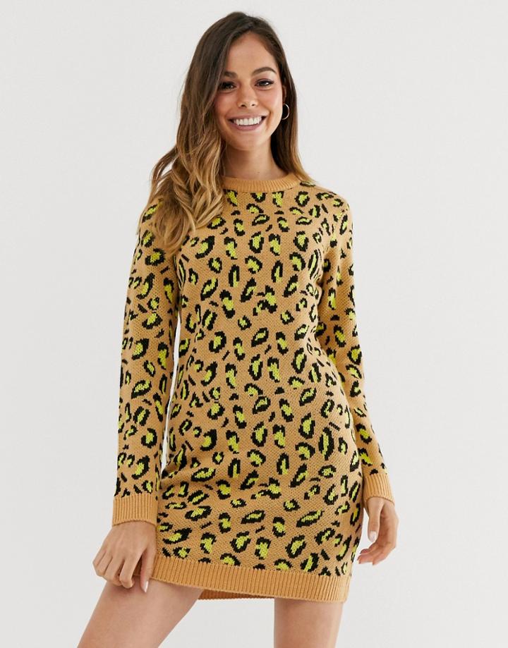 Brave Soul Nala Neon Animal Print Sweater Dress