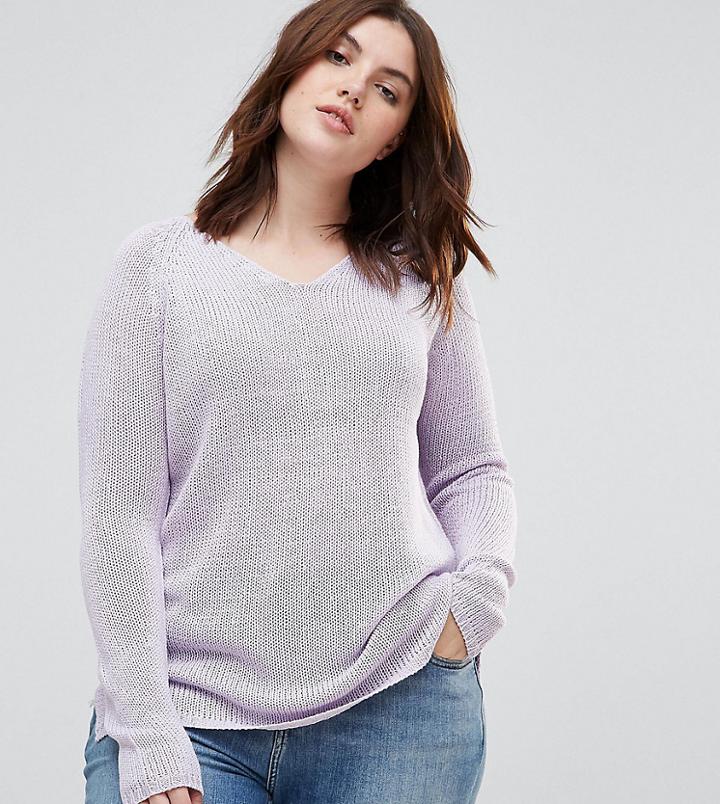 Brave Soul Plus Joy V Neck Sweater-purple