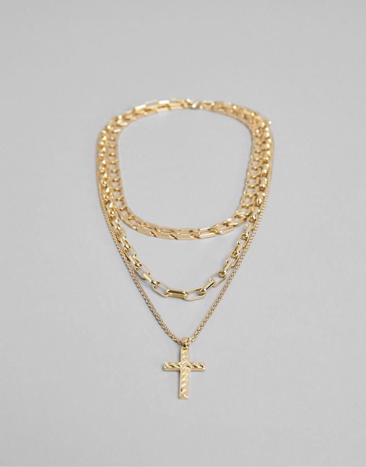 Bershka Layered Chain Necklace In Gold
