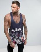 Siksilk Tank In Navy With Floral Print - Navy