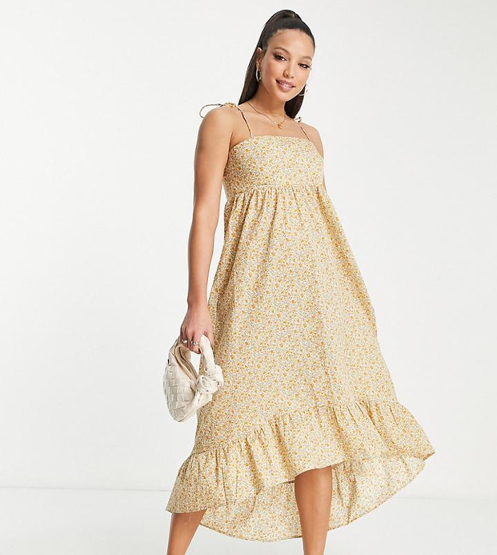 Lola May Tall Tie Strap Midi Smock Dress In Floral Print-multi