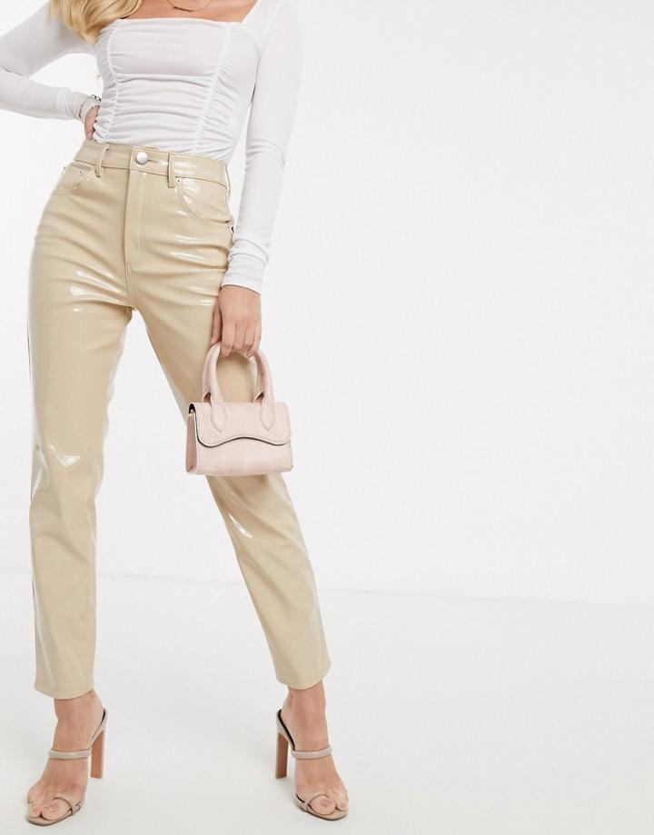 Asos Design Farleigh High Waist Slim Mom Jeans In Nude Vinyl-cream