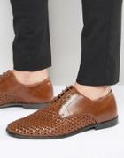Red Tape Derby Shoes In Woven Brown Leather - Brown