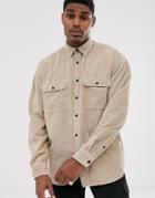 Asos Design Oversized Cord Shirt With Double Pockets In Brown