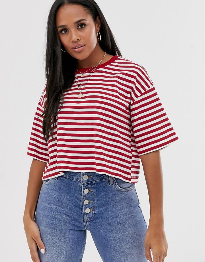 Asos Design Boxy T-shirt In Washed Red Stripe