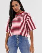 Asos Design Boxy T-shirt In Washed Red Stripe