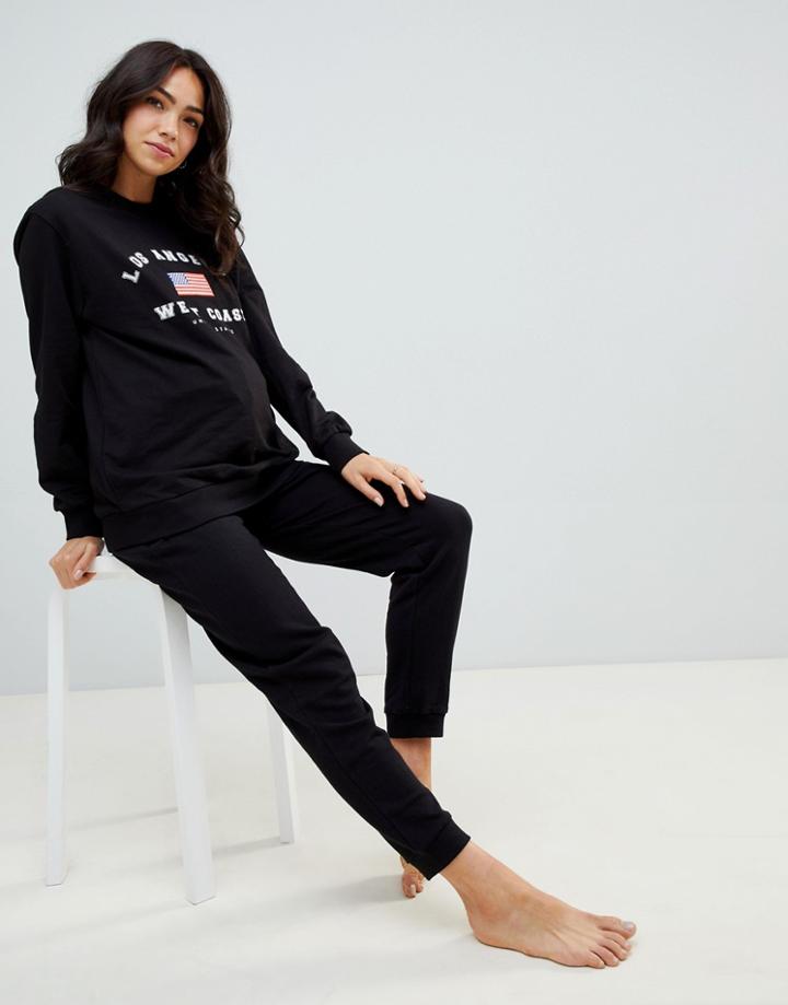 Asos Design Maternity Lounge Los Angeles Sweat Top - Black