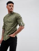 Pull & Bear Grandad Collar Shirt In Khaki - Green