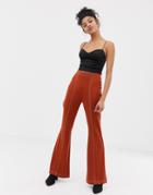 Asos Design Ponte Flare Pants With Contrast Top Stitching-orange