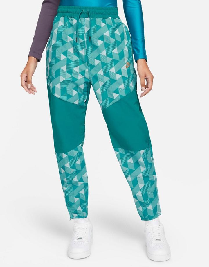 Nike X Serena Design Woven Geo Print Cuffed Pants In Teal-green
