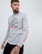 Asos Design Sweatshirt With Mickey Print And Text In Grey Marl - Gray