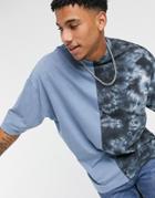 Asos Design Organic Oversized Longline Spliced T-shirt With Half Sleeve In Blue Tonal Tie Dye