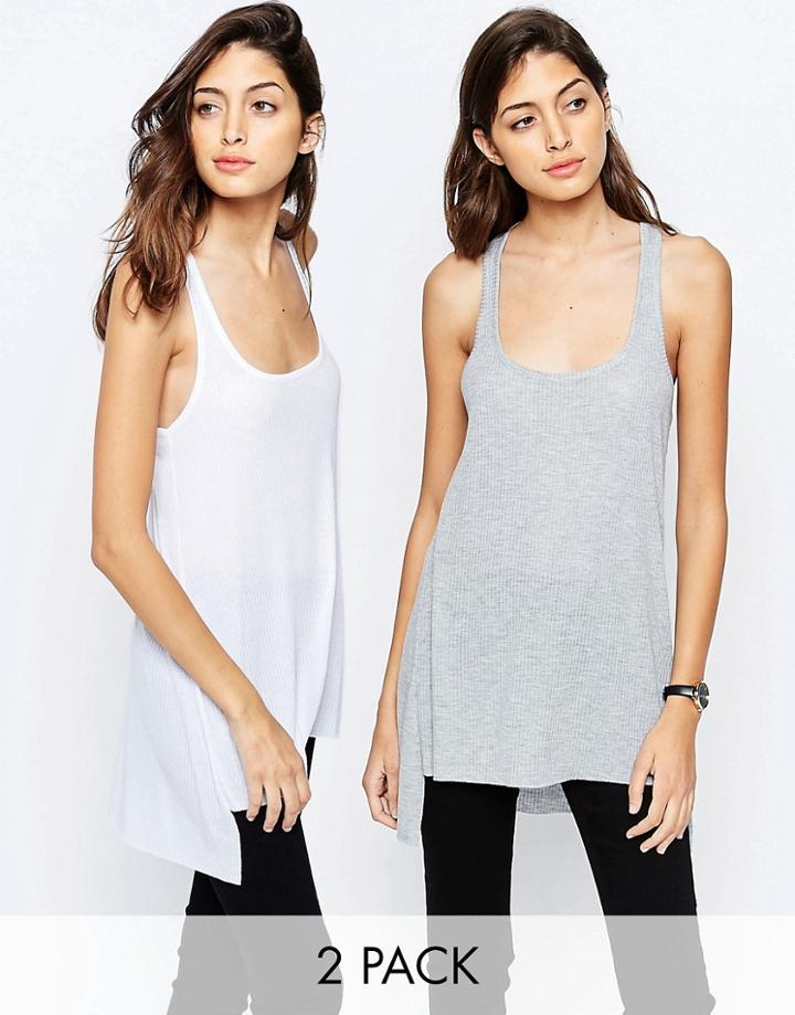 Asos Tank With Step Back Hem In Rib 2 Pack - Gray