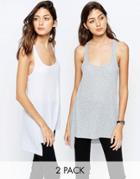 Asos Tank With Step Back Hem In Rib 2 Pack - Gray