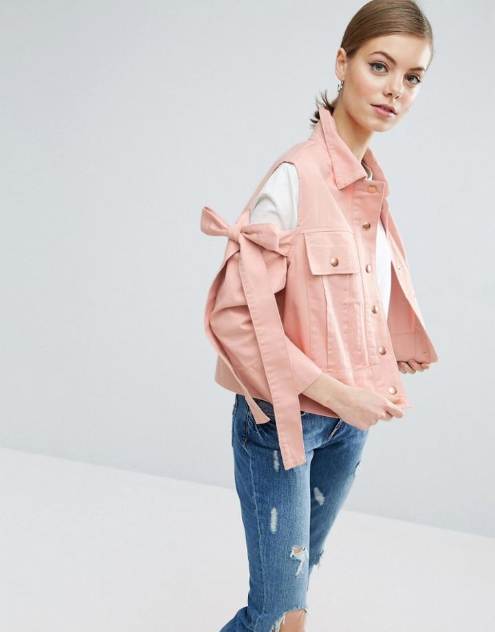 Asos Jacket With Bow Cold Shoulder - Pink