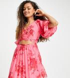 Asos Design Petite Wrap Around Pleated Mini Dress In Floral Print-multi