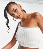 Asyou One Shoulder Knitted Crop Top In White