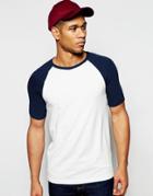 Asos Muscle T-shirt With Contrast Raglan Sleeves - White