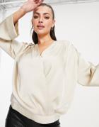 Pretty Lavish Harper Relaxed Satin Wrap Blouse In Taupe-neutral