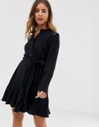 Asos Design Belted Mini Shirt Dress With Pephem - Black