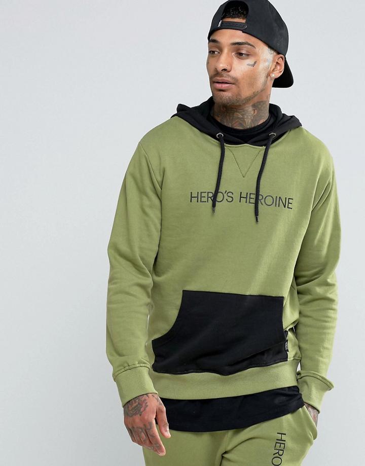 Heros Heroine Hoodie With Contrast Pocket - Green