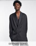 Asos Design Relaxed Satin Double Breasted Shirt With Shawl Neck In Recycled Polyester In Black - Black