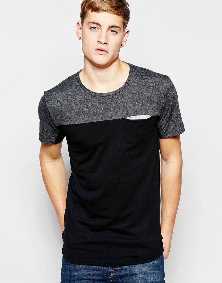 Pull & Bear T-shirt With Contrast Cut & Sew Stripe In Black - Black