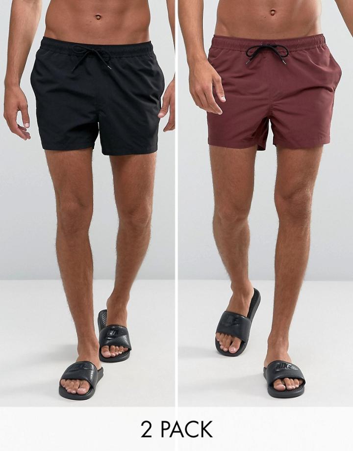 Asos Swim Shorts 2 Pack In Burgundy & Black Short Length - Multi