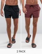 Asos Swim Shorts 2 Pack In Burgundy & Black Short Length - Multi