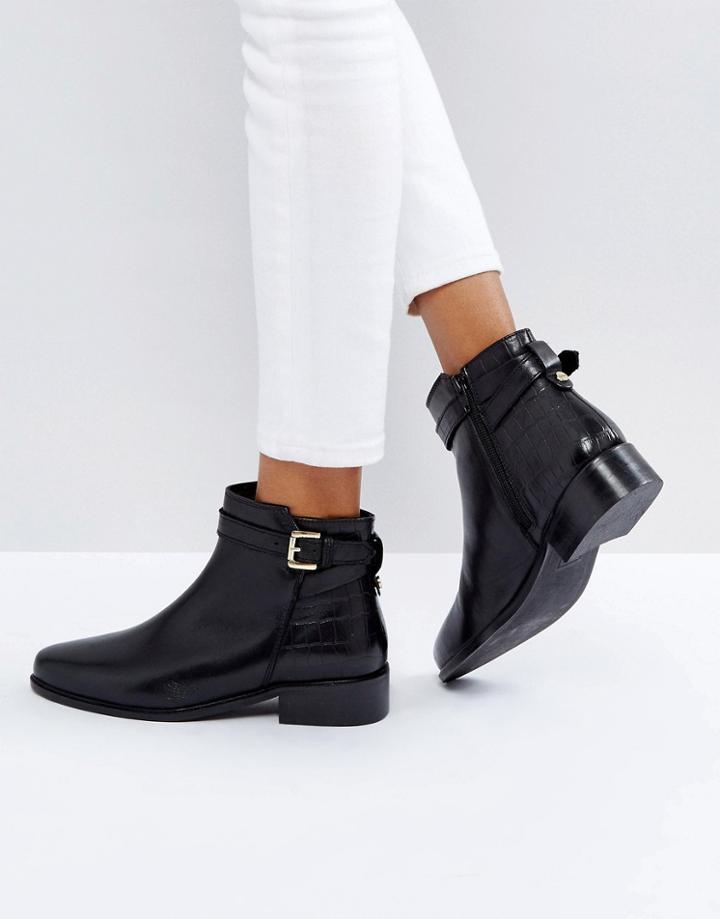 Dune Poppy Leather Buckle Ankle Boots - Black