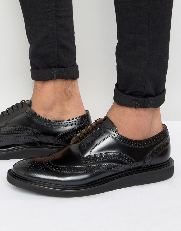 Base London Carter Leather Derby Brogue Shoes - Black