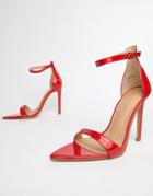 Public Desire Ace Red Patent Heeled Sandals - Red