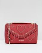 Love Moschino Suede Heart Shoulder Bag With Chain - Red