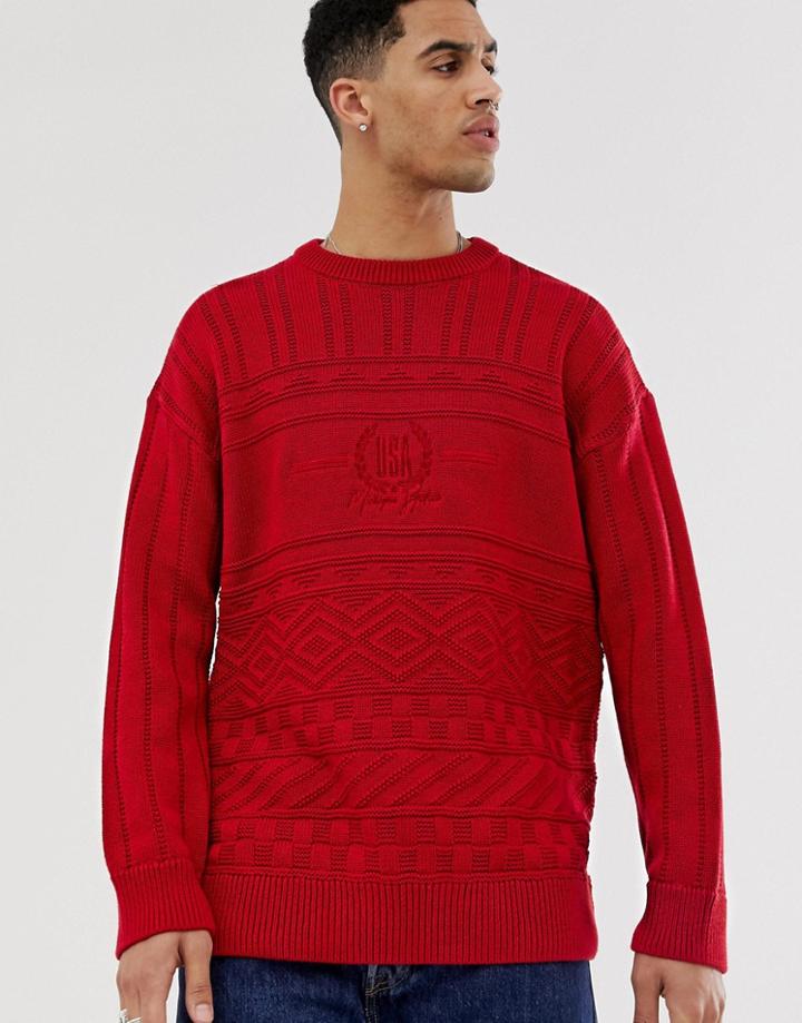New Look Crew Neck Sweater With Usa Embroidery In Red