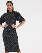 Closet London Kimono Sleeve Midi Dress In Polka Dot Print-multi