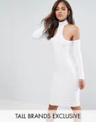 Naanaa Tall High Neck Cold Shoulder Bodycon Dress - White