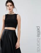 New Look Petite High Neck Lace Crop Top - Black