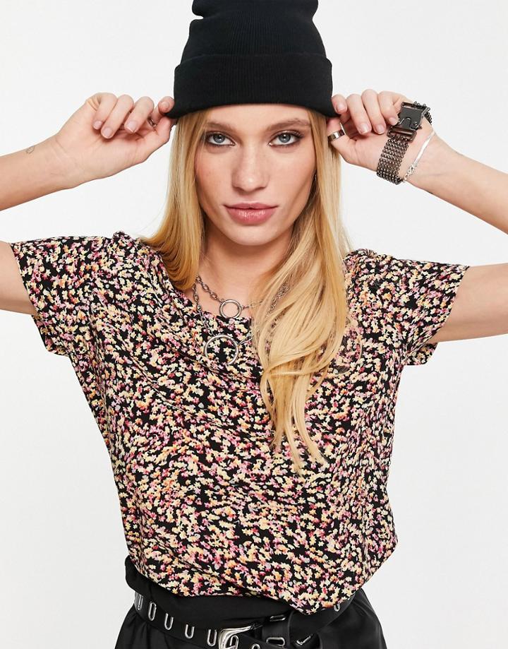 Only One Life Short Sleeve All Over Print Woven Top In Black Print
