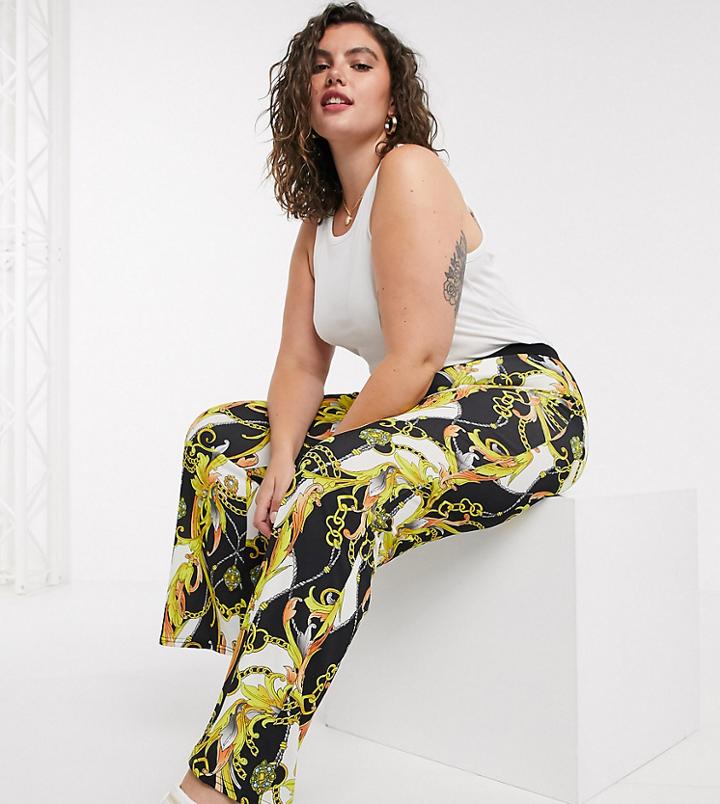 Simply Be Flared Pants In Chain Print-multi