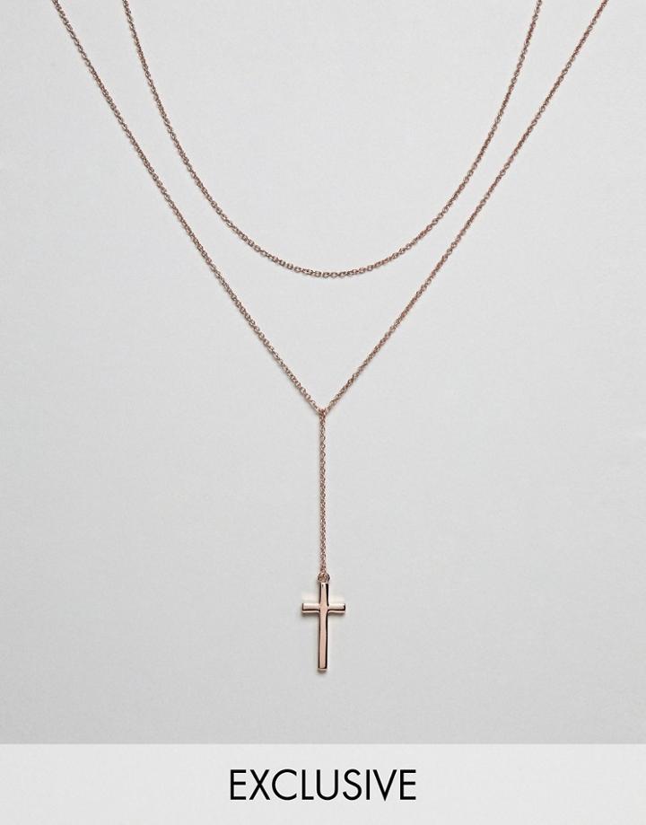 Icon Brand Cross & Chain Necklace In Rose Gold Exclusive To Asos - Gold