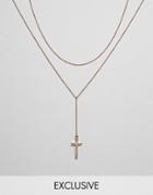 Icon Brand Cross & Chain Necklace In Rose Gold Exclusive To Asos - Gold